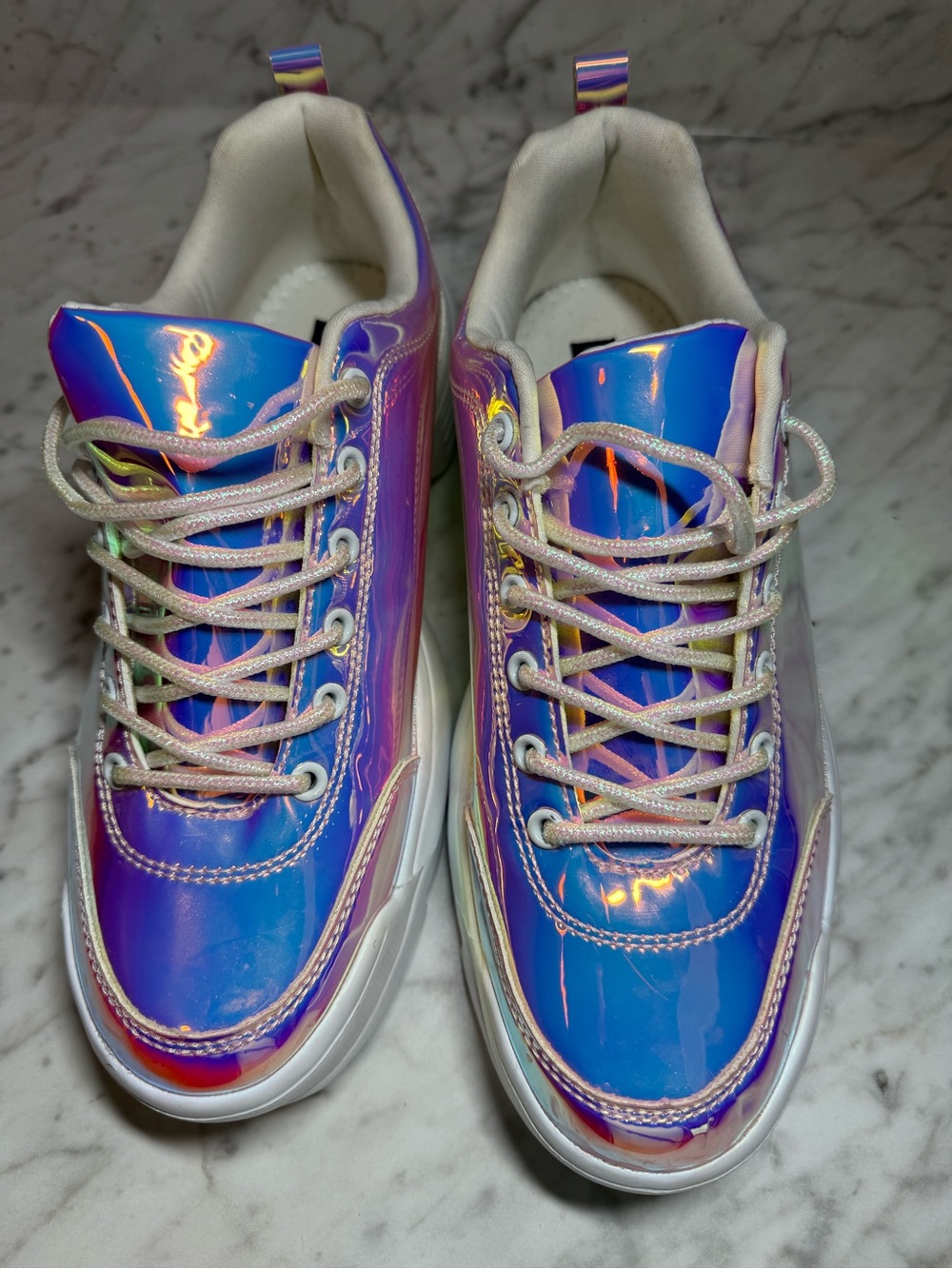 Iridescent Blue-Purple Women's Lace-Up Chunky Sneakers